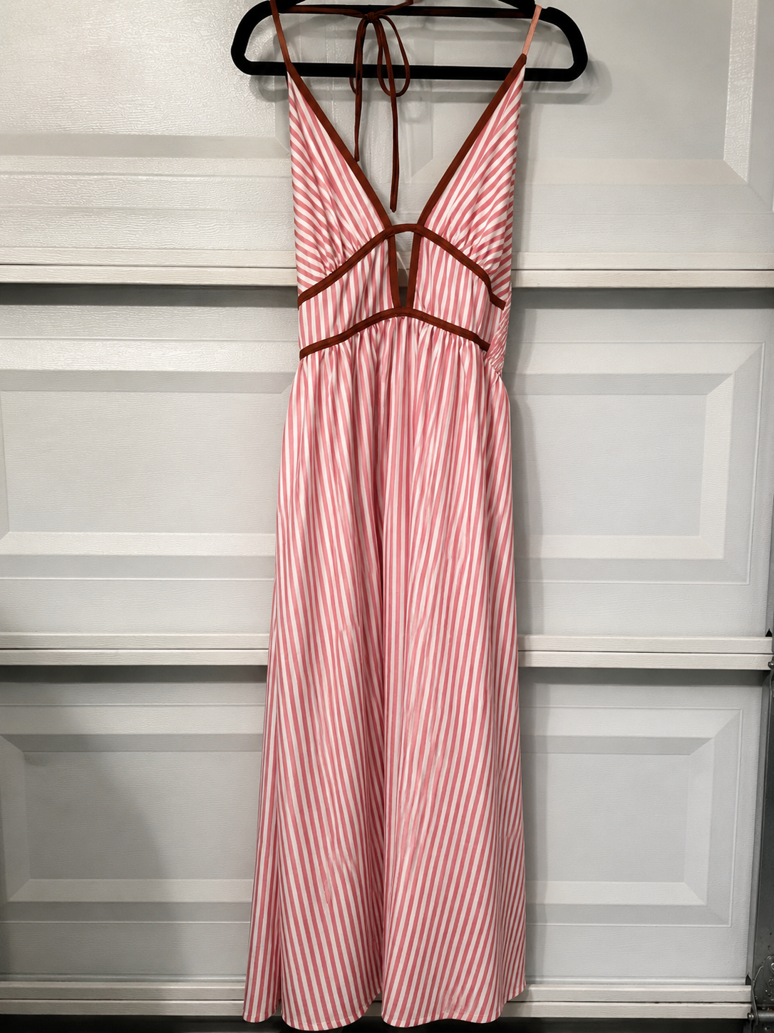 House Striped Cutout Halter Maxi Dress