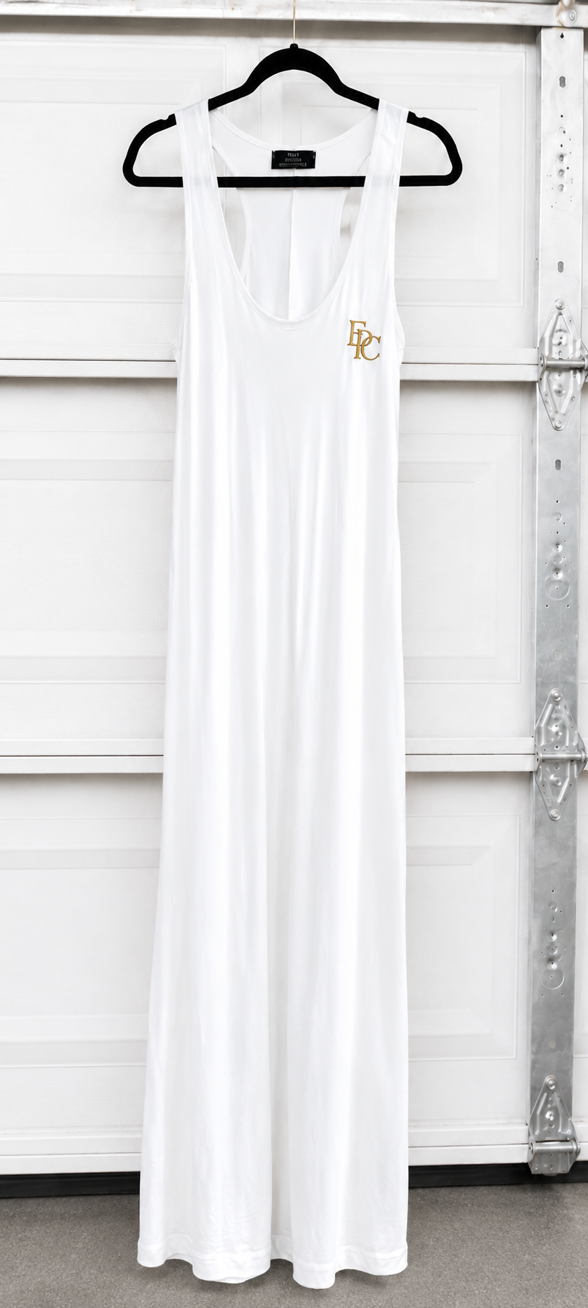 EPC House Crest Maxi Dress – White & Antique Gold
