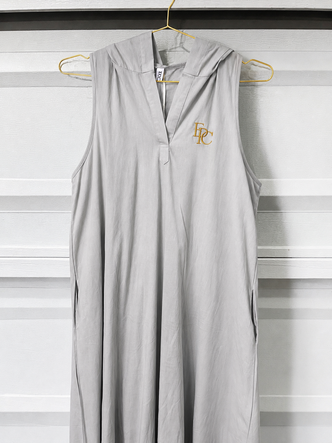 EPC Signature Hooded Maxi Dress – Stone Gray & Antique Gold