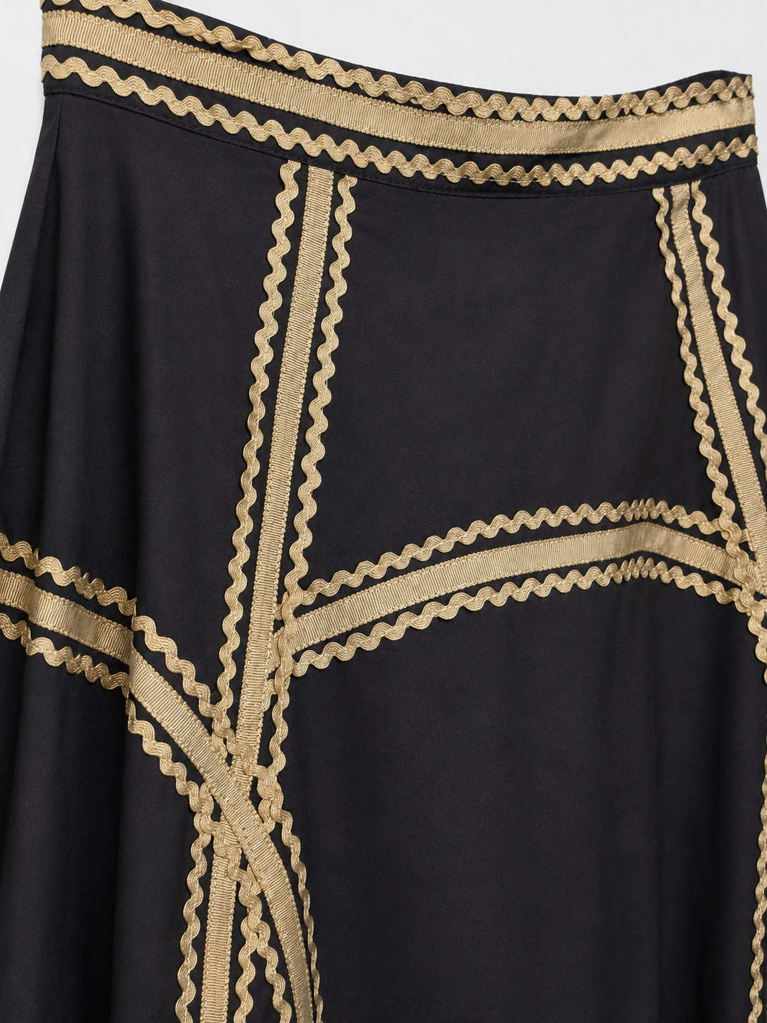 EPC Ornate Trim Maxi Skirt – Obsidian Black & Antique Gold