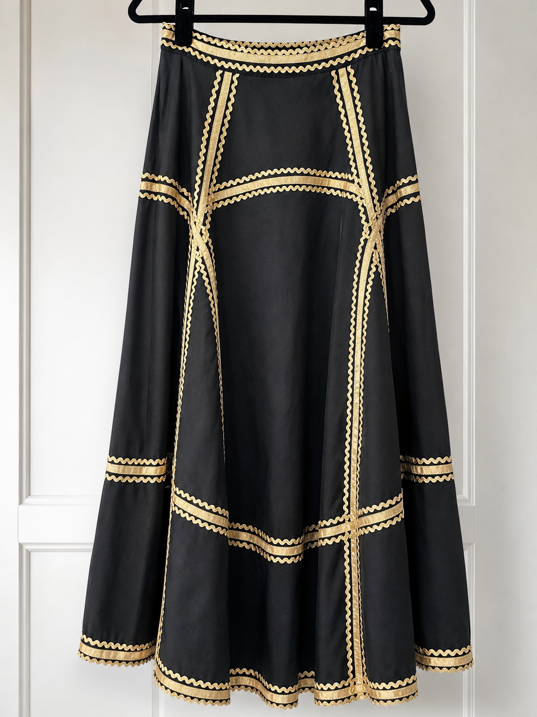 EPC Ornate Trim Maxi Skirt – Obsidian Black & Antique Gold