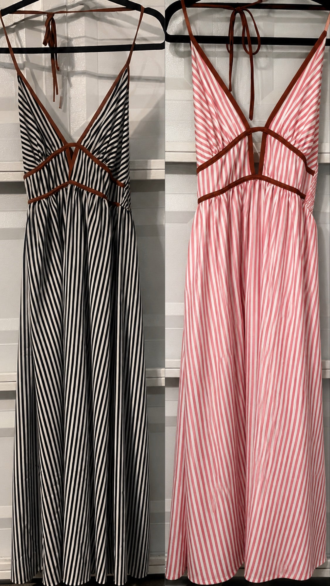 House Striped Cutout Halter Maxi Dress